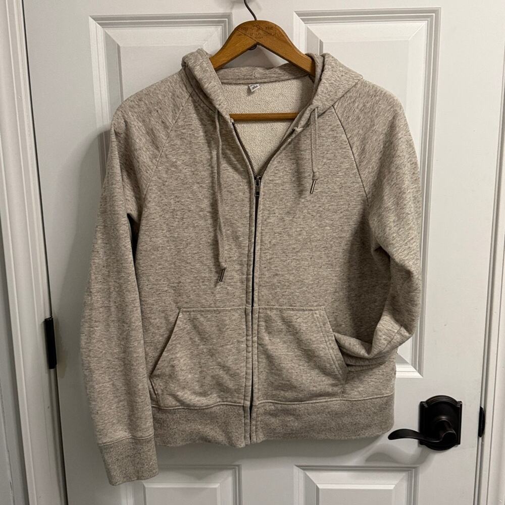 UNIQULO Heather Tan Full Zip Fleece Hoodie Size L